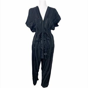 Tina + Jo Jumpsuit Women Extra Small Black Striped Satin Kimono Pants One Piece